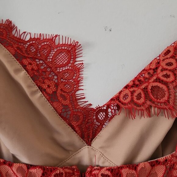 FOR LOVE AND LEMONS | Lace Dress Bodysuit See Through Red Sz SMALL - Picture 3 of 7